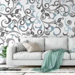 Aqua Flourish - Blue and Gray Swirls