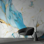 Blue and White Marble with Gold Veins