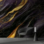 Deep Purple, Black, and Gold Marble Texture
