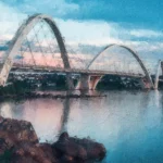 Modern Sunset Bridge Wall Mural