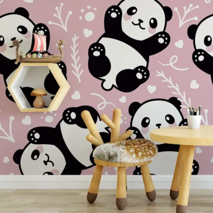 Pink Panda Playtime Wallpaper