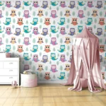 Wallpaper with Colorful Owls